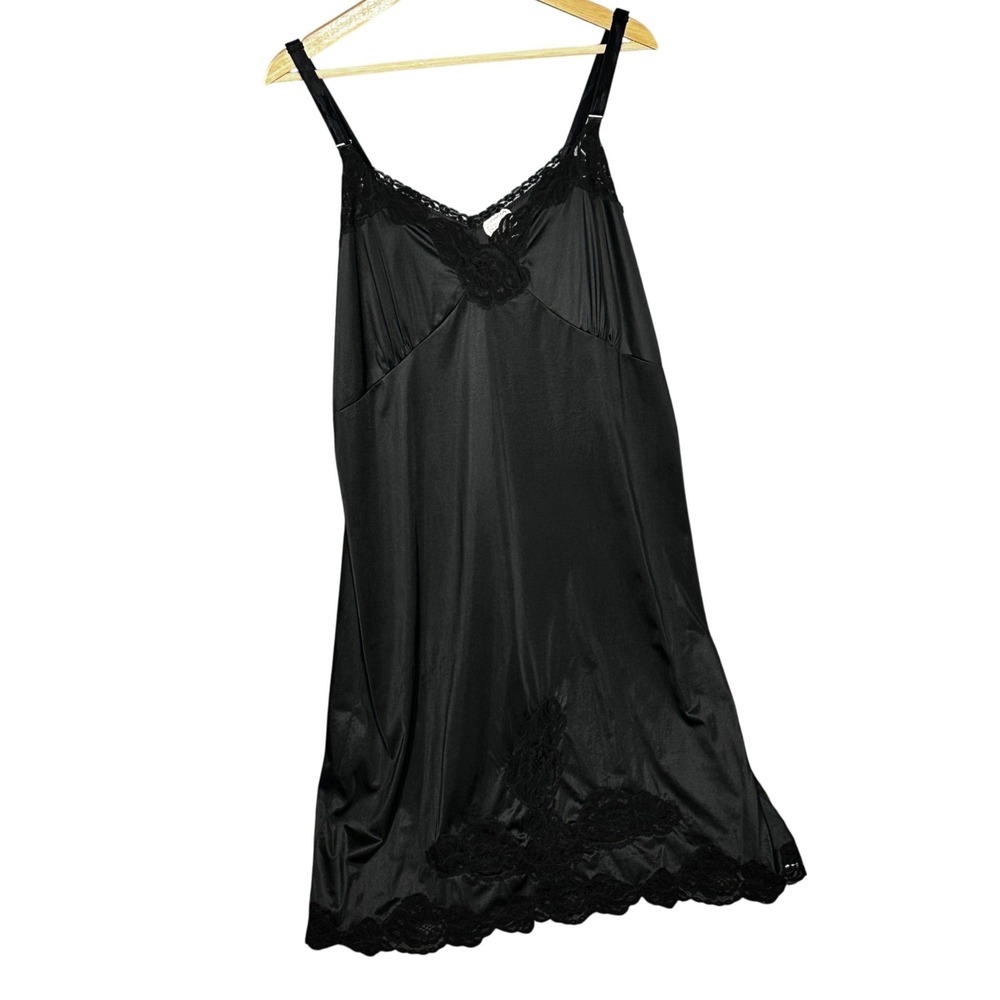Vtg 70's Carol Brent Black Nylon Lace Trim Slip Dress Size 24½ (L-XL) Lingerie